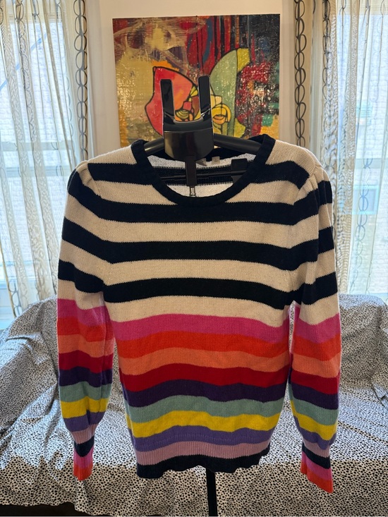 GAP Sweaters - GAP Black, White & Rainbow Classic “Crazy” Stripe Crewneck Sweater